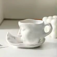 Set ceasca cu farfurie si lingurita, design fata, portelan, alb, 260ml Faces cup tea